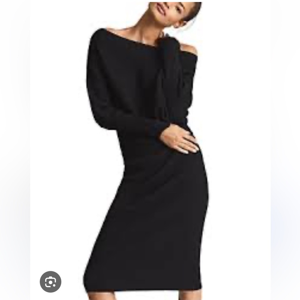 Reiss Black Off-Shoulder Midi Dress
